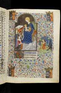 MS 62 f.20r, St. Catherine presenterar Isabel av Bretagne till Jungfrun och Barnet, från en fransk Horae skriven för Isabel Stuart, hustru till Frans I, hertig av Bretagne, ca 1445-50