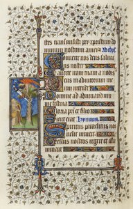 Ms 62 f.132v Bevingad figur i en trädtopp med en bok genomborrad av ett svärd, från "Hours of the Holy Spirit" av Guillaume de Deguilleville