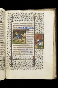 Ms 62 f.215r St Eligius gör en helgedom; St. Eligius vid ett städ, från en timbok, c.1445-50 (vellum)