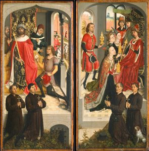 Abners budbärare inför David, drottningen av Saba som ger gåvor till Salomo..., ca. 1480. av Master of the Saint Barbara Legend