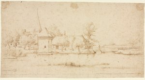 Landskap med en Moated Village av Master of the Small Landscapes