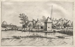 Utsikt över byar i Brabant och Campine: A Moated Village, ca. 1561. av Master of the Small Landscapes