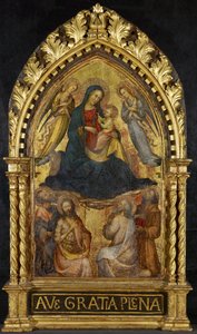 Jungfru och barn med änglar och fyra heliga, ca. 1400-15 (tempera och bladguld på panel)