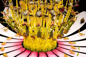 Equinox, 2021 (Akryl, Elektriska kretsar, Hydraulik, Lack, Motor, Färg, Återvunnet harts, Stål) av Mat Collishaw