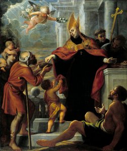 Saint Thomas de Villeneuve delar ut Amones till tiggare Målning av Mateo Cerezo