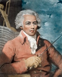 Joseph Boulogne (1748-99), riddare av Sankt Georg; son till en fransk plantageägare i Guadeloupe och en slav, Nanon, av afrikanskt ursprung - Porträtt av Joseph Boulogne (1748-1799), Chevalier de Saint Georges (Saint-Georges), kompositör med ursprung från  av Mather (after) Brown