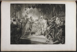 Kung Richard den andre. Akt IV. Scen I. King Richard, Bolingbroke, York, Aumerle, etc. Vid parlamentshuset, ca 1803 (gravyr) av Mather Brown
