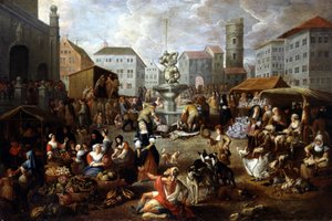 Vandringsscen - 1700-talsmålning, Musee de Tesse (Le Mans) av Matheus van Helmont