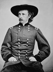 Porträtt av general A. Custer (1839-1876) (s/v foto) av Mathew Brady