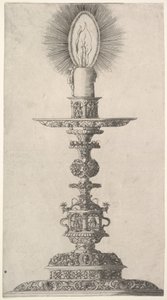 Ljusstake med tända ljus från: Insigne Ac Plane Novum Opus Cratero graphicum, Ein n..., 1551. av Mathias Zundt