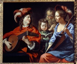 Konserten En grupp musiker av barockmusik. Målning av Mathieu Le Nain (Lenain) (1607-1677) 1600-talets Laon, Musee des Beaux Arts