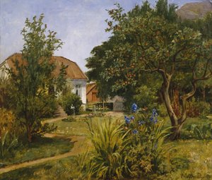 Sommarträdgård med hus