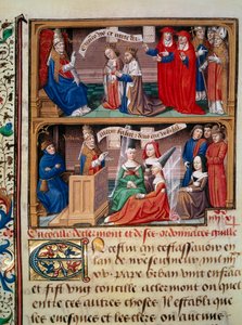 Representation av rådet i Clermont 1095 under ordförandeskap av påven Urbain II (1042-1099) som predikade det första korståget. Miniatyr hämtad från manuskriptet "Speculum historiale"" (Le Mirror historial) av Vincent de Beauvais (1184/94-1264) upplyst av