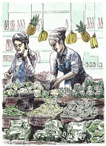 Borough Veg 2, 2013 (tusch på papper) av Matt Bannister