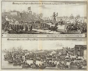 Folkmassor samlas för kungliga familjer i Storbritannien 1662 av Mattaus the Younger Merian