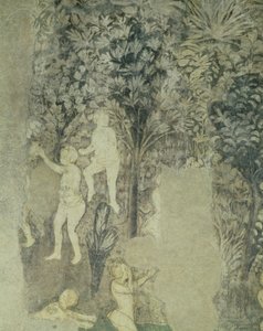 Detalj av män som badar från det dekorativa schemat i påvarnas sal, fresk från 1437