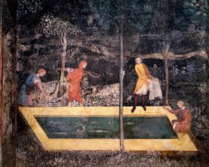 Scen för fiske nära en brunn. (Fresk