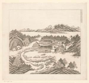Vy över en del av det kejserliga sommarpalatset i Chengde (Jehol) i Kina