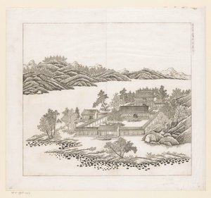 Vy över en del av det kejserliga sommarpalatset i Chengde (Jehol) i Kina