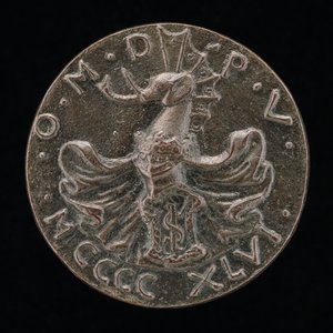 Sköld, hjälm, elefantvapen och mantel [omvänd], 1446. av Matteo di Andrea de Pasti