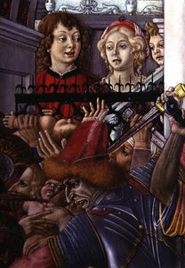 The Massacre of the Innocents, detalj av två åskådare som observerar blodbadet från palatset