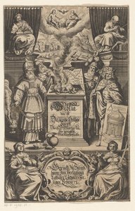 Erbjud van a lam till fyra män Titelsida för: Martin Luther. Biblia det är hela den Heliga Skrift översatt av D. Martin Luther, s.a. av Matthäus Merian (I)