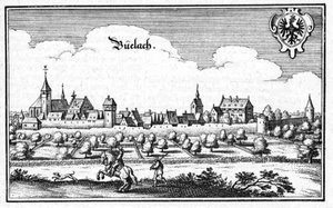 Büelach - utdrag ur Topographia Sueviae (Schwaben) av Matthaus Merian