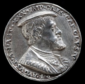 Karl V, 1500-1558, kung av Spanien 1516-1556, helige romerske kejsare 1519 [framsidan], 1530.