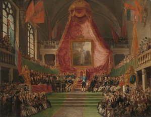 Den högtidliga invigningen av universitetet i Gent av prinsen av Orange i tronsalen i rådhuset den 9 oktober 1817