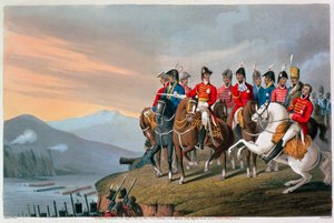 "Hertigen av Wellington och hans stab korsar Bidassoa och går in i Frankrike", 1813-1816 av Matthew Dubourg