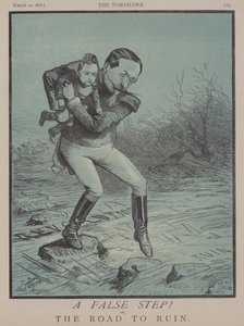 Ett falskt steg! eller, The Road to Ruin (färg litho) av Matthew