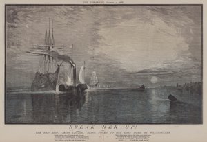 Bryt upp henne! eller, The Bad Ship Irish Church som bogseras till sitt sista hem i Westminster (färg litho) av Matthew