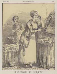 Hon böjer sig för att erövra (färg litho) av Matthew