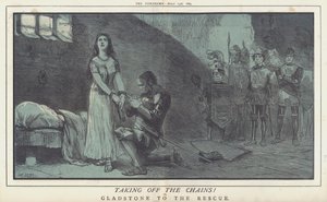 Tar av kedjorna! eller, Gladstone till räddningen (färg litho) av Matthew