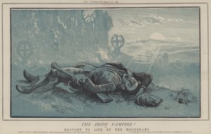 Den irländska vampyren! eller, väckt till liv av månstrålarna (färg litho)