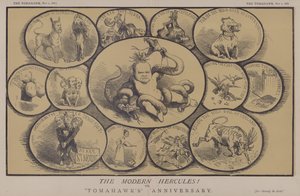 Den moderna Hercules! eller, Tomahawks årsdag (färg litho) av Matthew