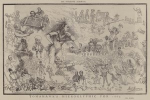 Tomahawks hieroglyf för 1869 (färg litho) av Matthew