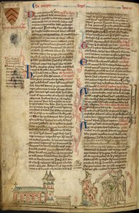 Royal 14C VII, f.138v Westminster Abbey and the Shrine of St. Edward; till höger, påven Innocentius IV vid konciliet i Lyon, illustration från 