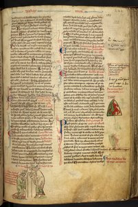 Royal 14 C. VII f.122r Roger Nigel, biskop av London, vigde Edmund av Abington till ärkebiskop av Canterbury; av Matthew Paris