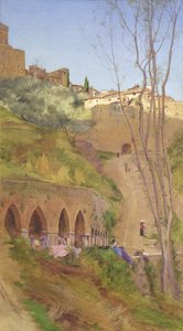 Tvättkvinna vid tvättbrunnen, San Gimignano, Italien
