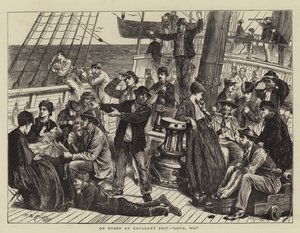 Ombord på ett emigrantskepp, land, Ho!