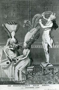 Den besvärliga huvudbonad eller fjäderdamen, 1776 av Matthew or Matthias Darly