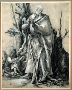 Ett helgon i en trästudie (bläckteckning av Matthias (c.1480 1528) Grunewald