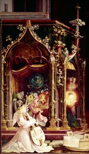 Konsert av änglar musiker, i Födelsekyrkan, detalj. Issenheims altartavla (olja på panel av Matthias (c.1480 1528) Grunewald
