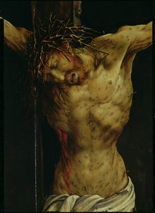 Korsfästelsen från Isenheims altartavla, detalj av Kristi torso, ca 1512-16 olja på paneldetalj