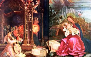 "Antoninernas födelse i Isenheim", c1490-1528 av Matthias Gruenewald