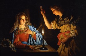 Bebådelsen, tidigt 1600-tal. av Matthias Stomer