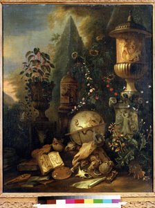 Vanitas, stilleben med en vas (Vanitas, stilleben med en vas). Målning av Matthias Withoos (1627-1703). Olja på duk, 83 x 67 cm. holländsk konst från 1600-talet. Pushkin Museum of Fine Arts, Moskva.