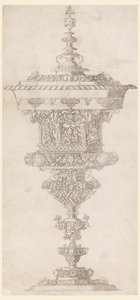 Stående kopp med lock, från "Novum opus cratero graphicum..." av Matthias Zündt
