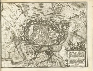 Beleg van Bergen, 1709 Karta över Mons Ville Forte (...) Belägrad av Alliez-trupper. under befäl av Prinsen av Orange (...) (titel på objekt)